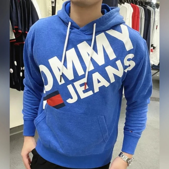 VTG Tommy Hilfiger pullover hooded sweatshirt, red whit blue mens size XLG - Picture 1 of 11